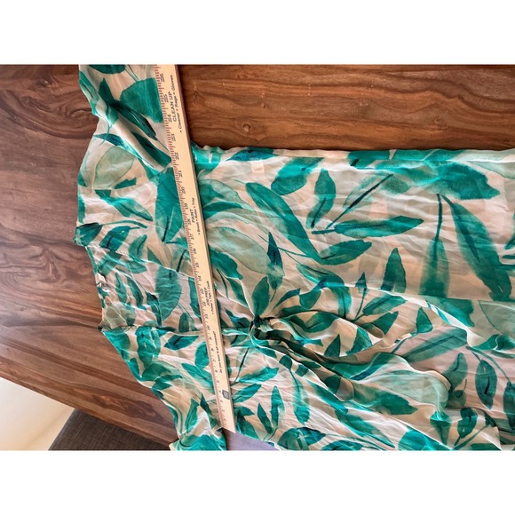 Cato Womens Green Tropical Leaf Print Tie Front Kimono Bell Sleeve Cardigan L - Picture 6 of 7